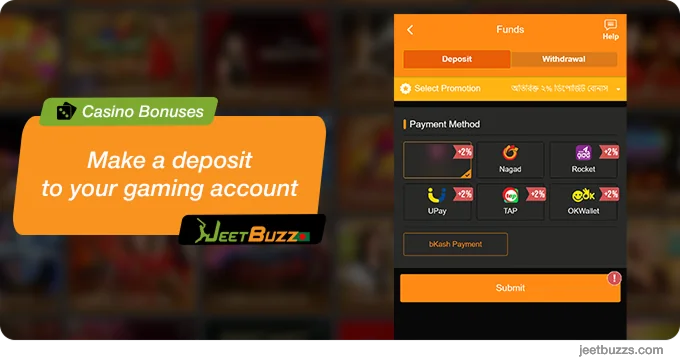 Make a deposit to JeetBuzz to gain casino bonuses
